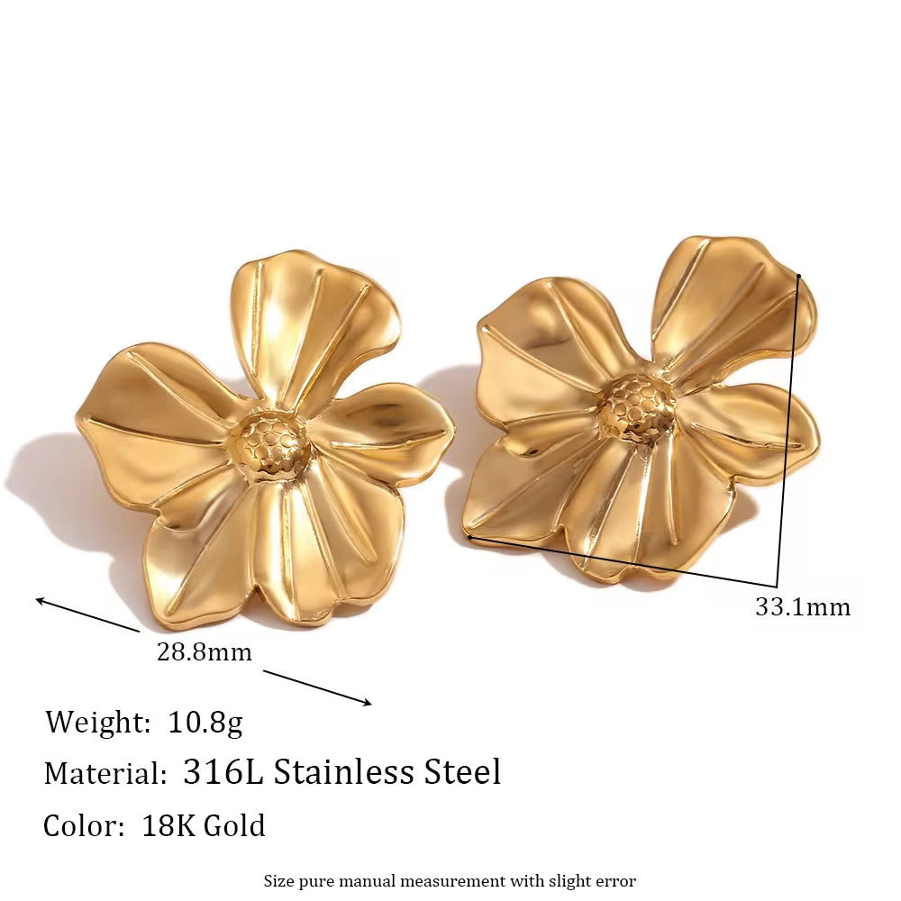 2024 New Arrivals Engraved Flower Earrings Gold Plated Gift for Girls Stainless Steel Stud Earrings My Store