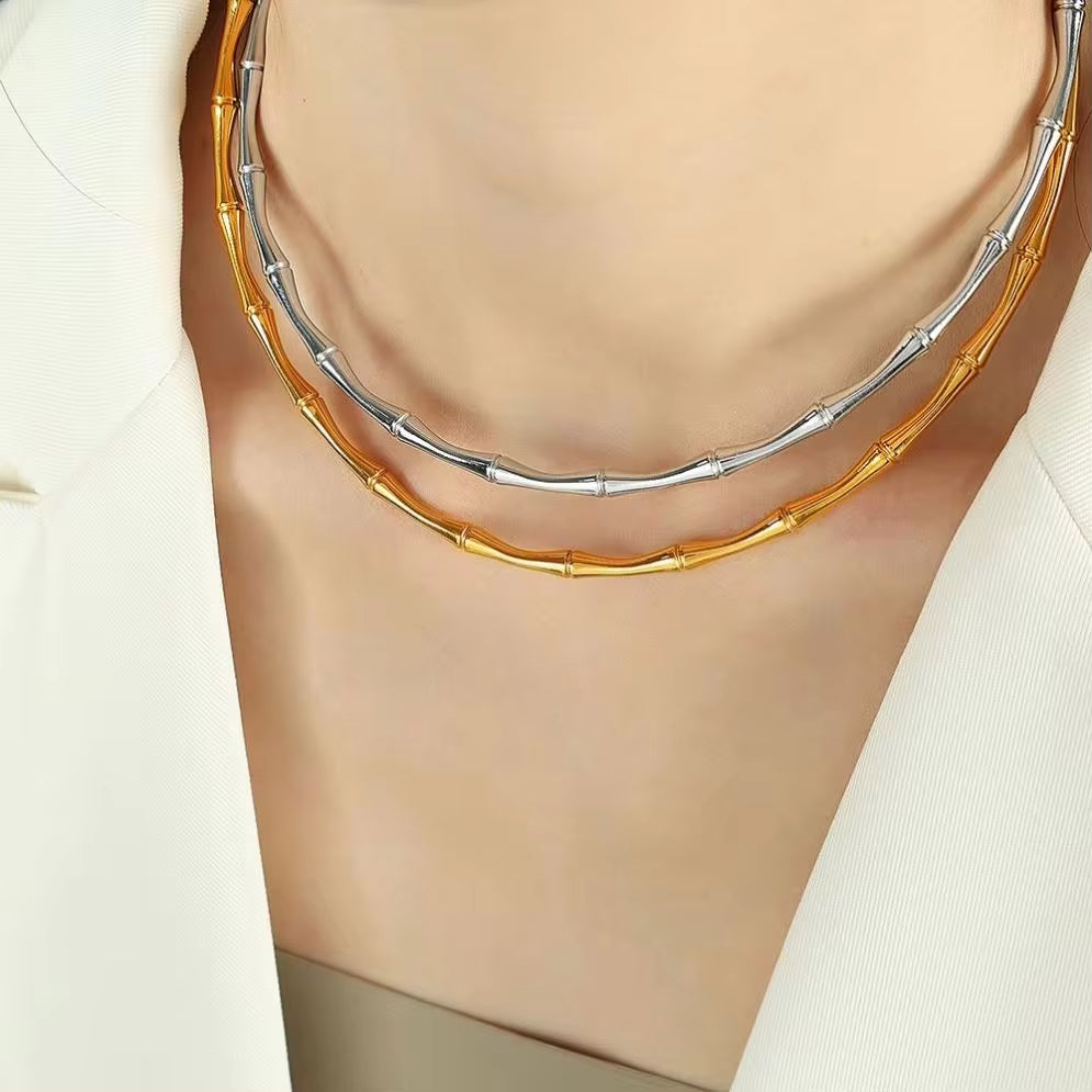 JEWELRY XL72-SZ58 Wholesale Thin Bamboo Open Collar Bangles Fashion Necklace Stainless Steel Plated 18K Gold My Store