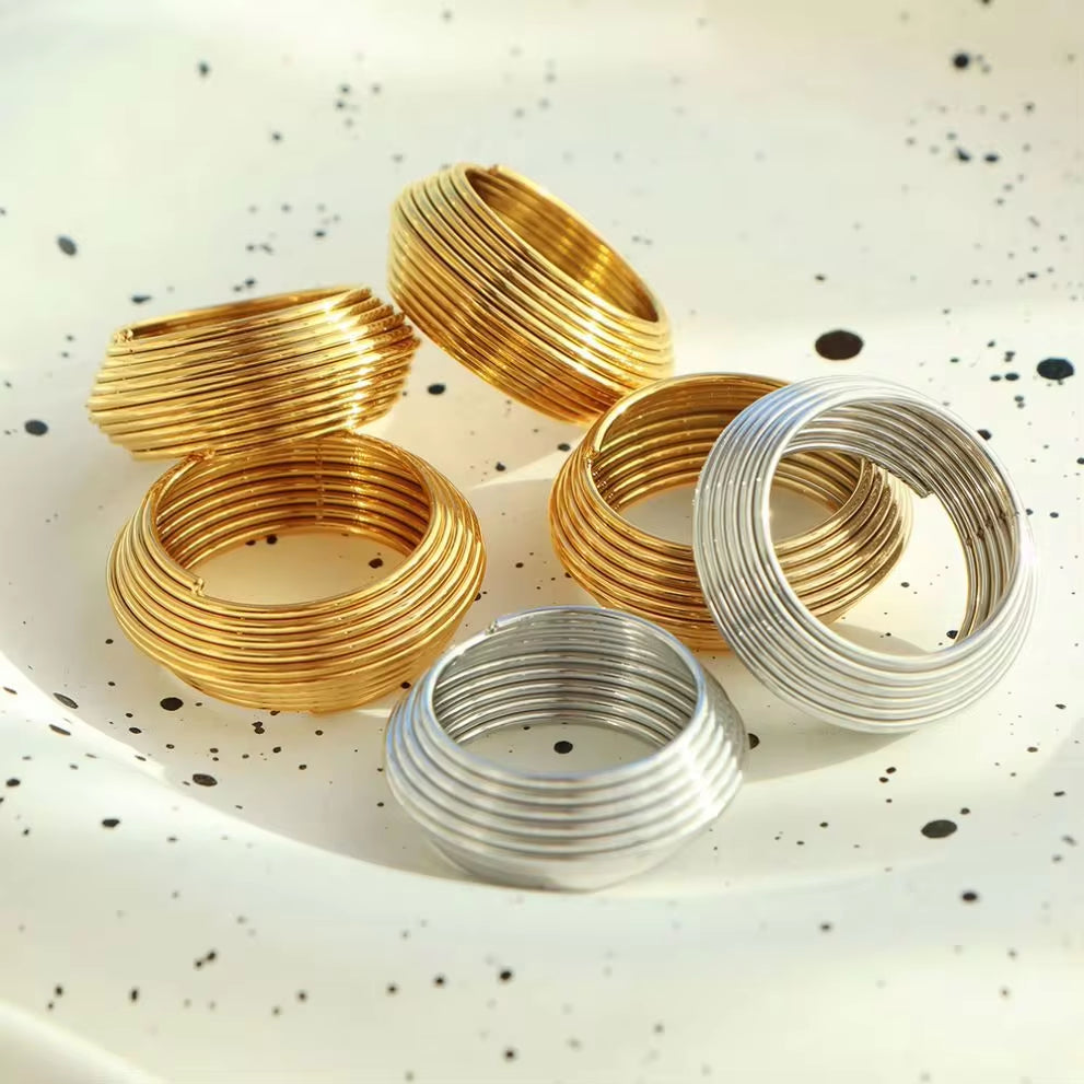 JEWELRY JZ20 New Exaggerated Geometric 18K Gold Plated Multi-Layer Stripe Ring My Store