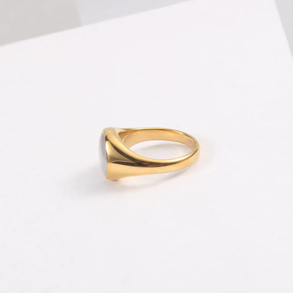 Waterproof 18K Gold Plated Oval Abalone Shell Rings Stainless Steel Jewelry Dainty round Natural Shell Rings My Store