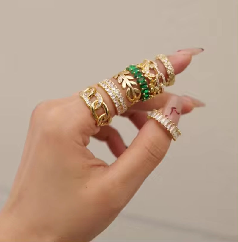 Shiny CZ Stone Cubic Zircon Paved Chain Pig Nose Butterfly 18K Gold Plated Brass Opening Rings My Store