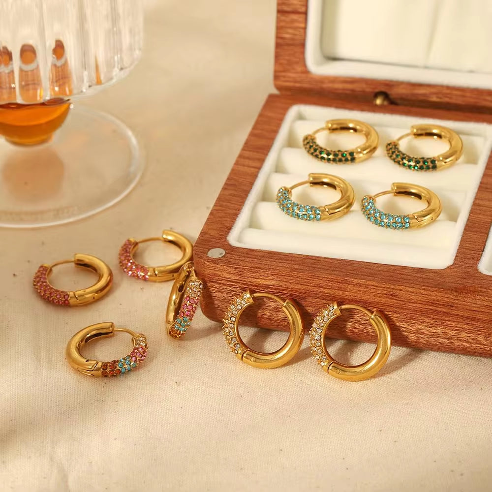 Non Tarnish 18K Gold Plated Simple Ins Micro Zirconia Pave Stainless Steel Huggie Earrings Trendy Jewelry FJE0139 My Store