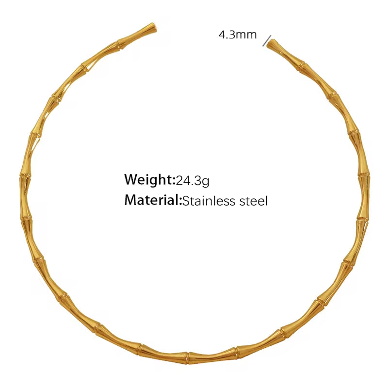 JEWELRY XL72-SZ58 Wholesale Thin Bamboo Open Collar Bangles Fashion Necklace Stainless Steel Plated 18K Gold My Store