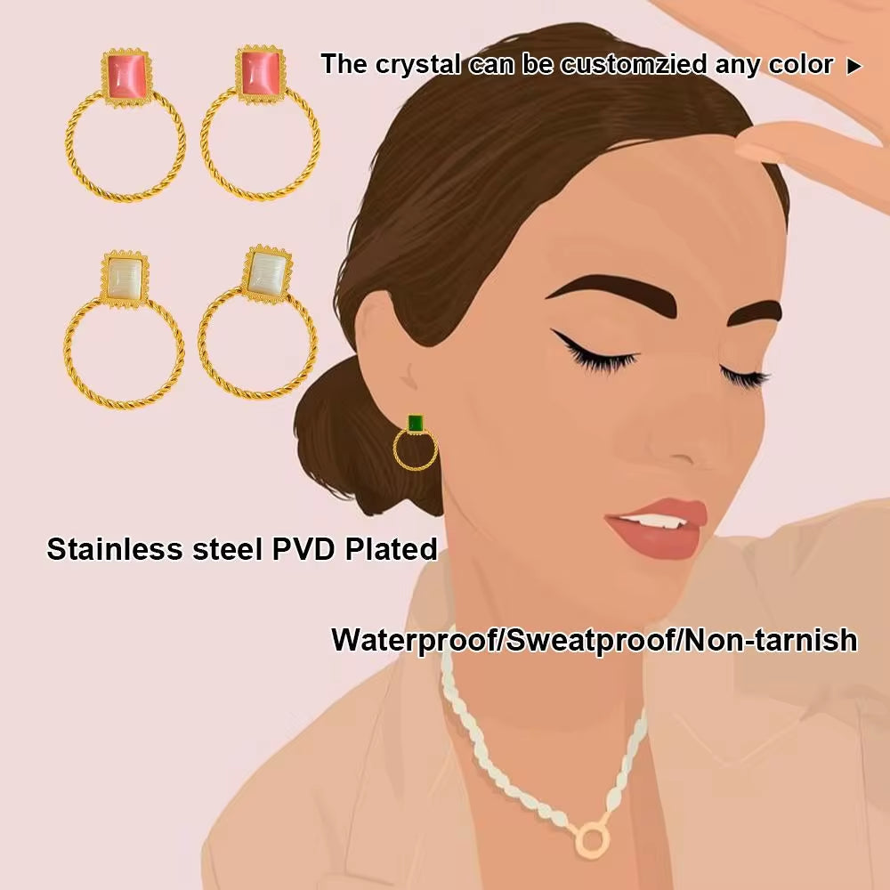 New Retro Exaggerated Elegant Big Statement Sexy Accessories Women Gold Plated Opal Screw Back Stud Earrings My Store