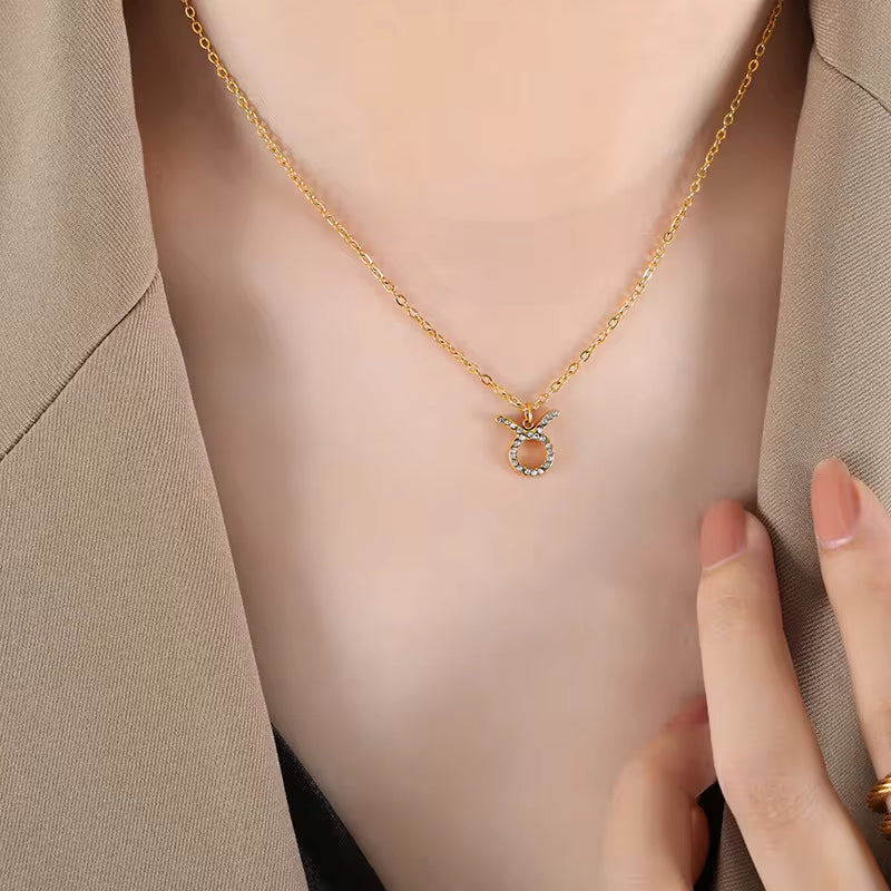 Minimalist Twelve Constellations18K Gold Plated Chain Crystal Charm Zodiac Necklace My Store