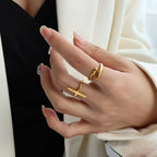 Personalized 18K Gold Plated Open Stainless Steel Waterproof Jewelry Double Open Rings for Women My Store