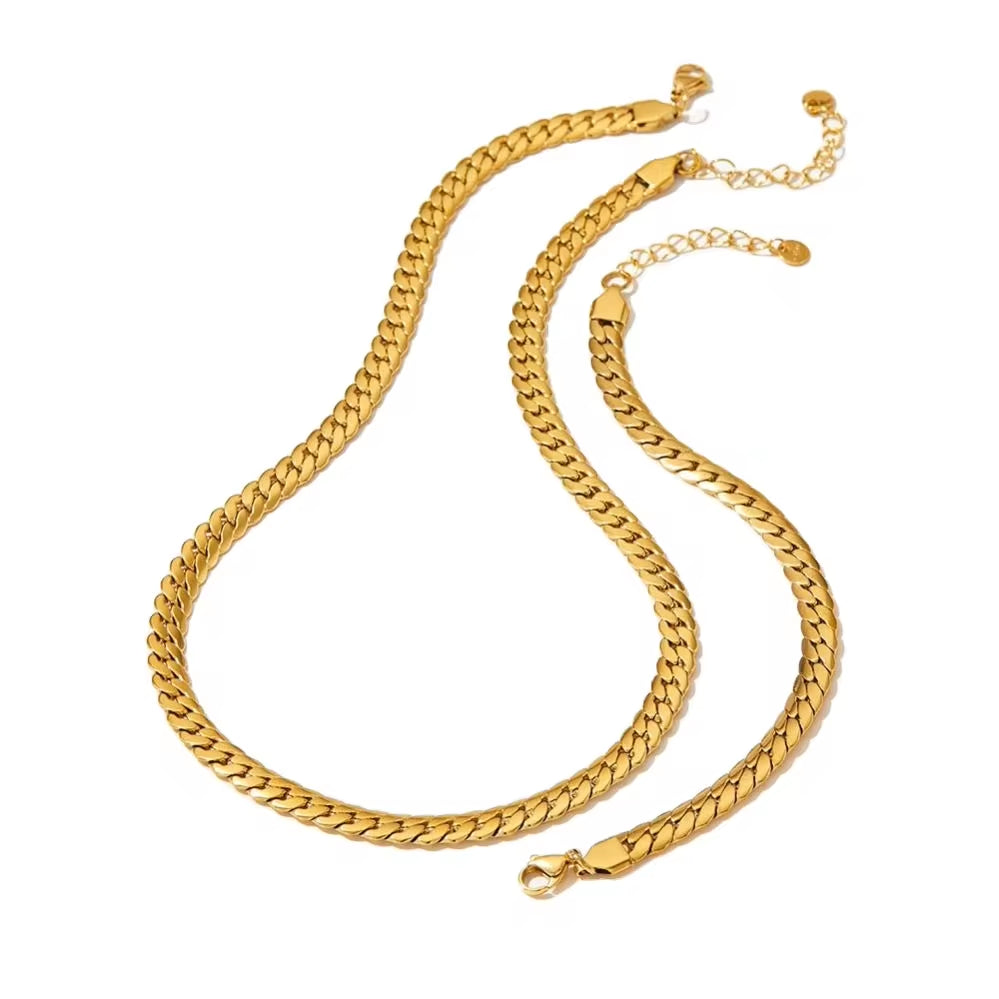 High Quality Simple 6.5Mm Width NK Cuban Chain Necklace PVD Plated Waterproof Bracelet Stainless Steel Jewelry Sets for Women My Store