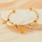 Tarnish Free Gold Plated Open Cuff Bangle Stainless Steel Eye Heart Zircon Cross Hasma Hand North Star Charms Bracelets & Bangle My Store