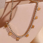 Shining Zircon Tennis Chain Necklace Gold Plated Star Charm Necklace Stainless Steel Jewelry My Store