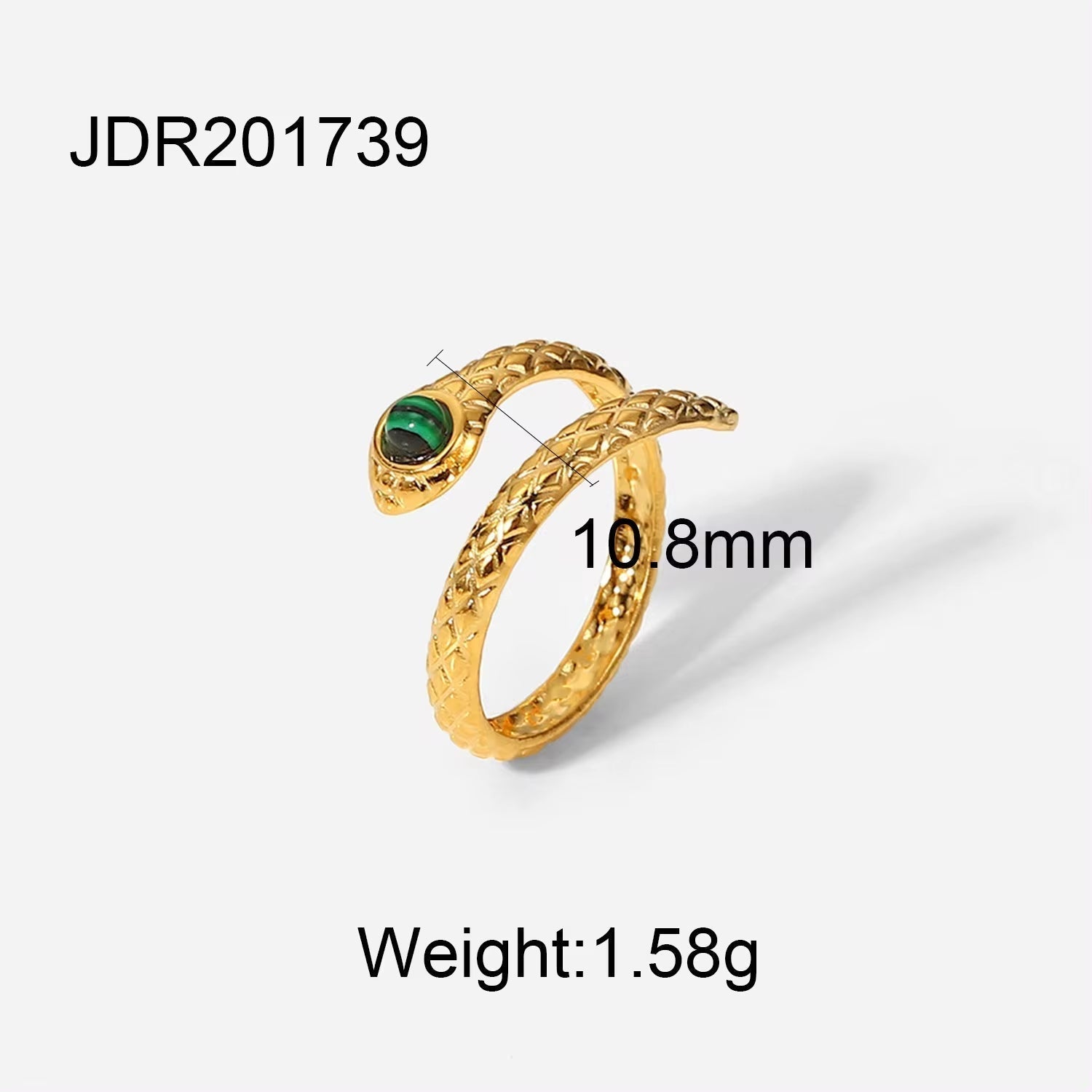 Chic Cubic Zircon Malachite Stacking Snake Ring Waterproof 18K Gold Plated Stainless Steel Opening Rings My Store