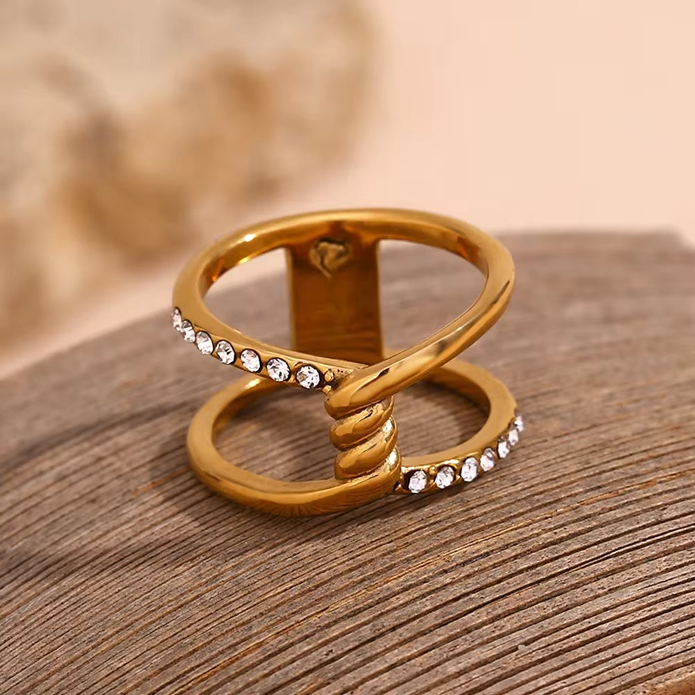 Hollow Crystal Rhinestone Stacking Ring 18K Gold Plated Rings Stainless Steel Jewelry My Store