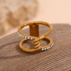 Hollow Crystal Rhinestone Stacking Ring 18K Gold Plated Rings Stainless Steel Jewelry My Store