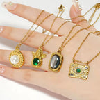 Fashion Waterproof Natural Stone Necklace Pendant Stainless Steel Gold Plated Pearl Necklace My Store