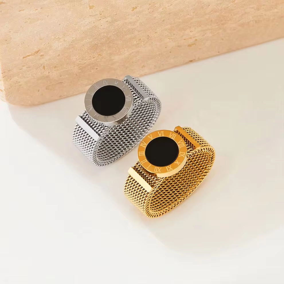 Ins Fashion 8Mm Wide Women&Men Watch Band Ring Stainless Steel Mesh Roman Numeral Shell Ring My Store