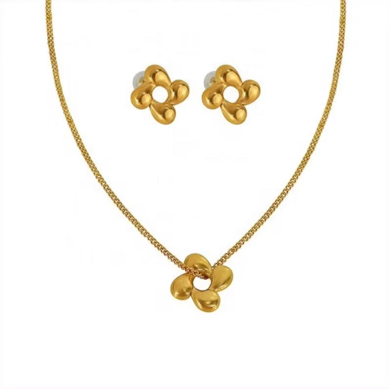 JEWELRY XL33-EH26 Hot Selling Rotating Flower Stainless Steel Necklace Earrings Set Fashion Necklace for Women My Store