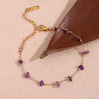 Purple Crystal Choker Gemstone Beaded Gold Plated Necklace Stainless Steel Jewelry Valentines Day Gift 2024 My Store
