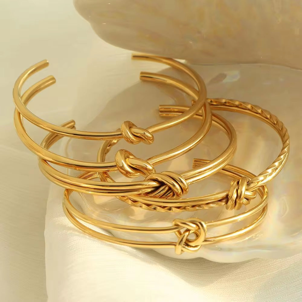JEWELRY SZ45-7-SZ51 Hot Sale Vintage Fashion Stainless Steel Open Bangle Twist Knot C Shape Bangle for Women My Store