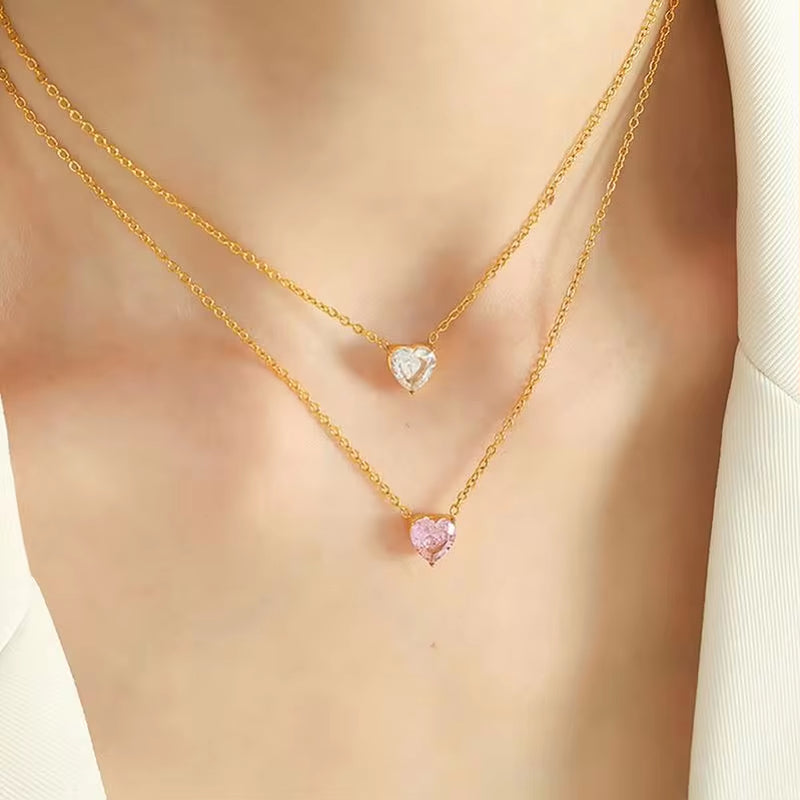 JEWELRY XL90 Fashion Zirconia Peach Heart Heart Pendant Necklace Collar Chain Micro Zirconia Necklace My Store