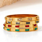 18K Gold Plated Green Cubic Zirconia Bezel Setting Dainty Stainless Steel Bangles for Women as Gift My Store