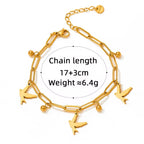 2024 Women Gold Plated Paper Clip Chain Bracelet Swallow Bird Pendant Necklace Jewelry Set My Store
