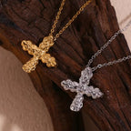 Hammered Cross Necklace 18K Gold Plated Jewelry Waterproof 316L Stainless Steel Titanium Jewelry My Store