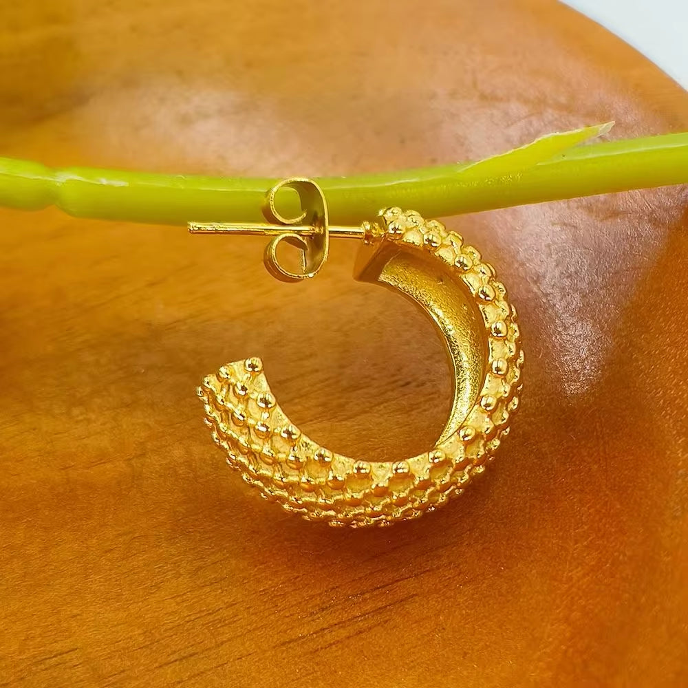 Dropshipping Waterproof Grain Fat Earrings 18K Gold Plated Stainless Steel Tarnish Free Cute Jewelry My Store