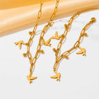 2024 Women Gold Plated Paper Clip Chain Bracelet Swallow Bird Pendant Necklace Jewelry Set My Store
