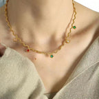 JEWELRY XL48-51 Fashion Wave Tassel Flower Necklace Colorful Zirconia Collarbone Necklace for Women My Store