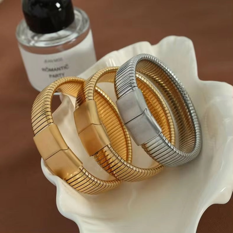 JEWELRY SZ05 Threaded Iron Absorbing Stretch Bangles 18K Gold Plated Bangles My Store