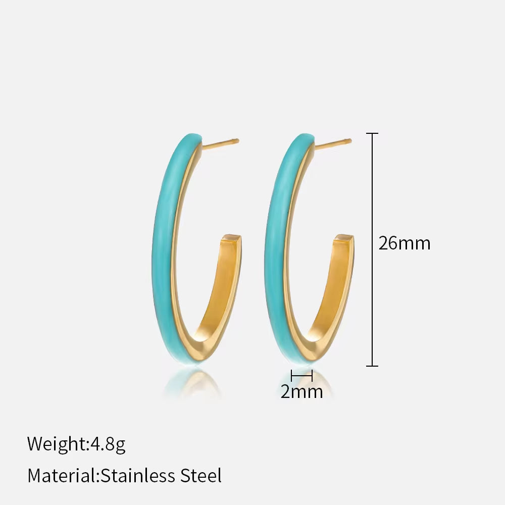 Vintage Blue Oil Dripping U-Shaped Geometric Open Earrings Stainless Steel Jewelry Gift Stud Earrings for Women My Store