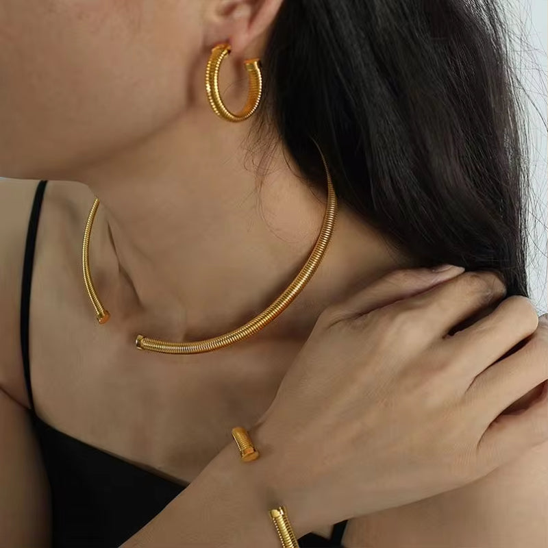 JEWELRY XL34-SZ08-EH34 Fashion Threaded Wide Face Retro Bracelet Stacking Personalized Metal Snake Necklace Earrings My Store