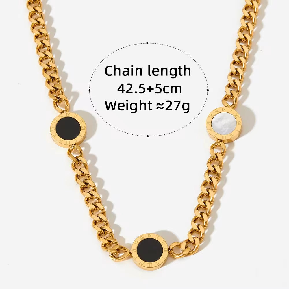 Shell Black White Cuban Chain Necklace Fashion Stainless Steel Jewelry for Women My Store