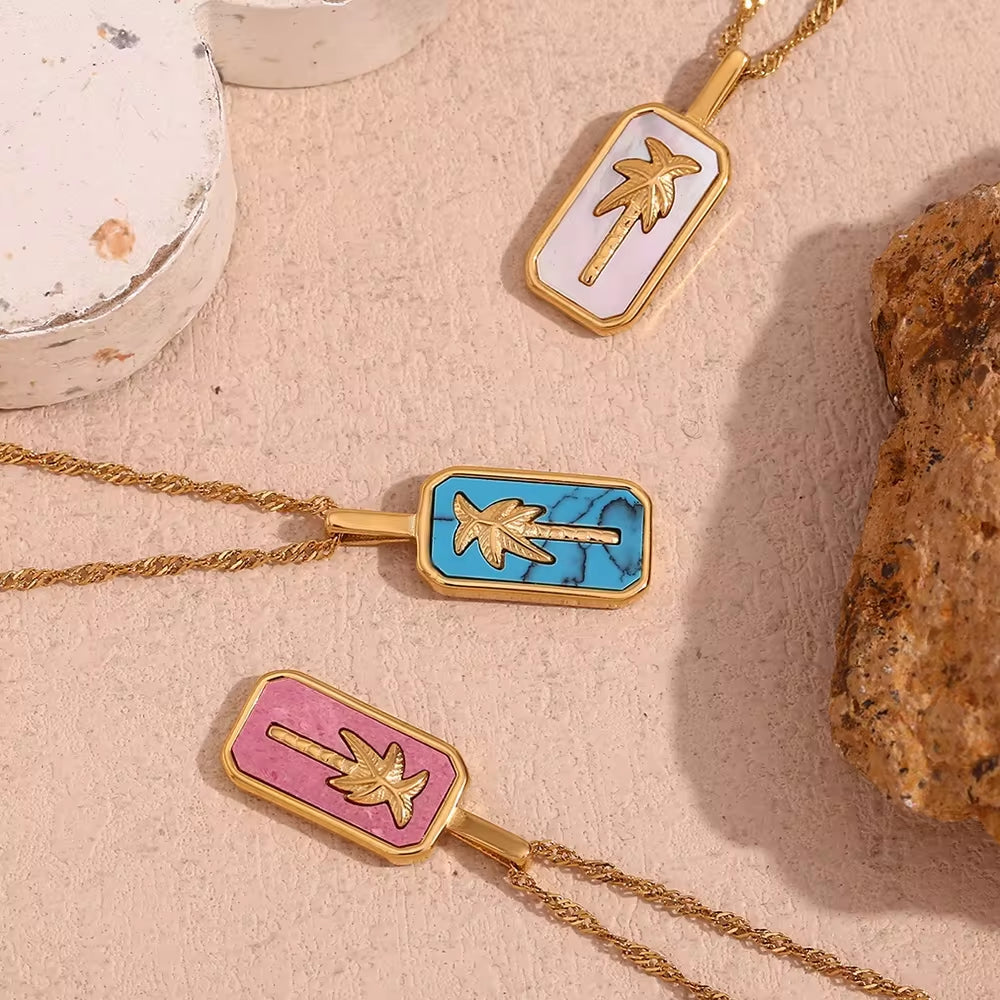 Spring 2024 Fashion Colorful Enamel Coco Pendant Necklace Gold Plated Tarot Necklace Stainless Steel Jewelry My Store