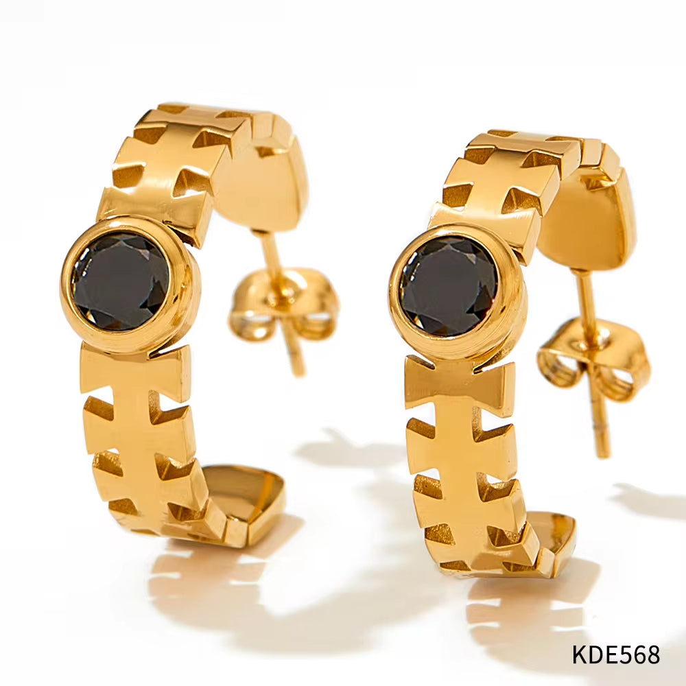 Wholesale Tarnish Free Jewelry 18K Gold Plated Stainless Steel Hook Earrings Colorful Cz Crystal Hoop Earrings for Women My Store