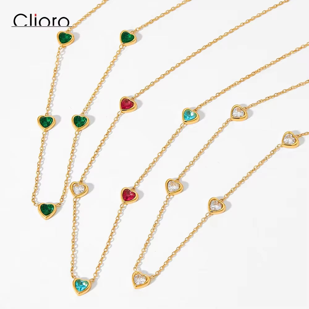 Luxury Jewelry Stainless Steel Chain Chocker Heart Zircon Pendant Necklace My Store