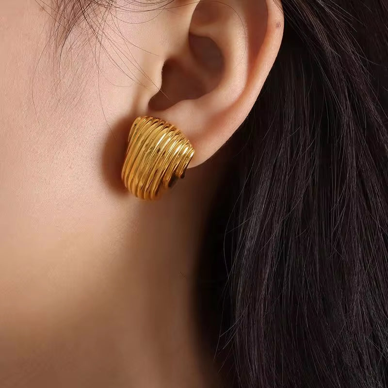 JEWELRY EH134 Wholesale Patterned Pleated Hollow Half Circle Earrings Simple Irregular Earrings My Store