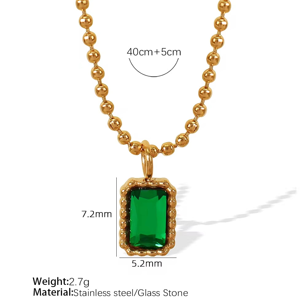 JEWELRY XL99 French Geometric Inlaid Glass Stone Necklace Peplum Quadrilateral Gold Pendant Necklace 18K Gold My Store