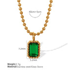 JEWELRY XL99 French Geometric Inlaid Glass Stone Necklace Peplum Quadrilateral Gold Pendant Necklace 18K Gold My Store