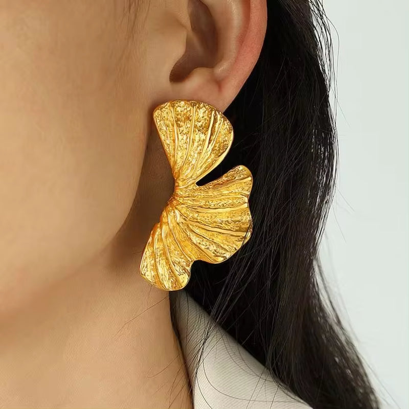 JEWELRY EH103 Fashion Ginkgo Biloba Earrings Fashion Earrings Exaggerated Heavy Duty Stainless Steel Earrings My Store