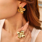 INS Style 18K PVD Plated Chic Stainless Steel Big Flower Earring Party Summer Rings Necklace Jewelry Sets My Store