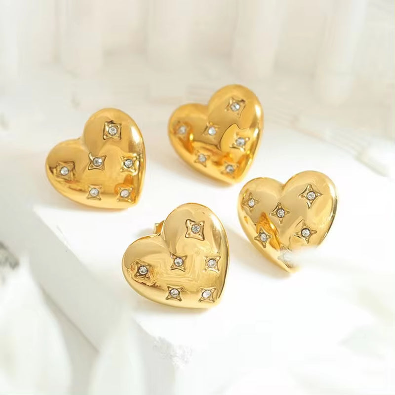 Fashion Jewelry Luxury Cubic Zirconia Stainless Steel 18K Gold Plated Love Heart Stud Earrings Charm Women My Store