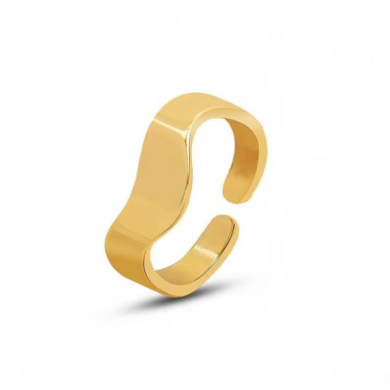 Wholesale Fashion Waterproof Jewelry 18K Gold Plated Stainless Steel Irregular Opening Ring for Women My Store