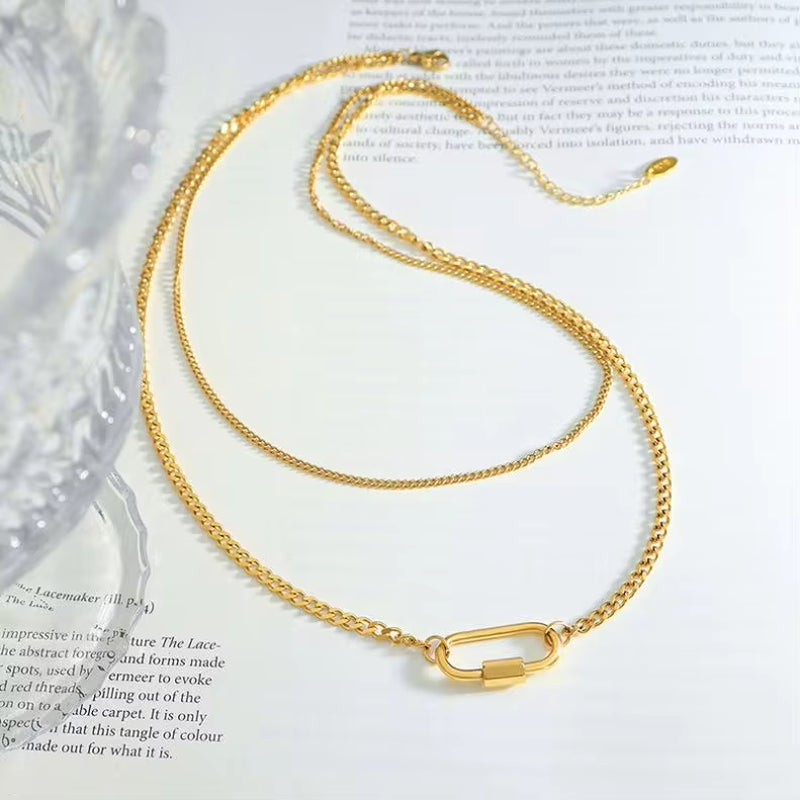 Smooth Fashion Jewelry 18K Gold Plated Stainless Steel Geometric Double Layer U Shape Pendant Necklace My Store