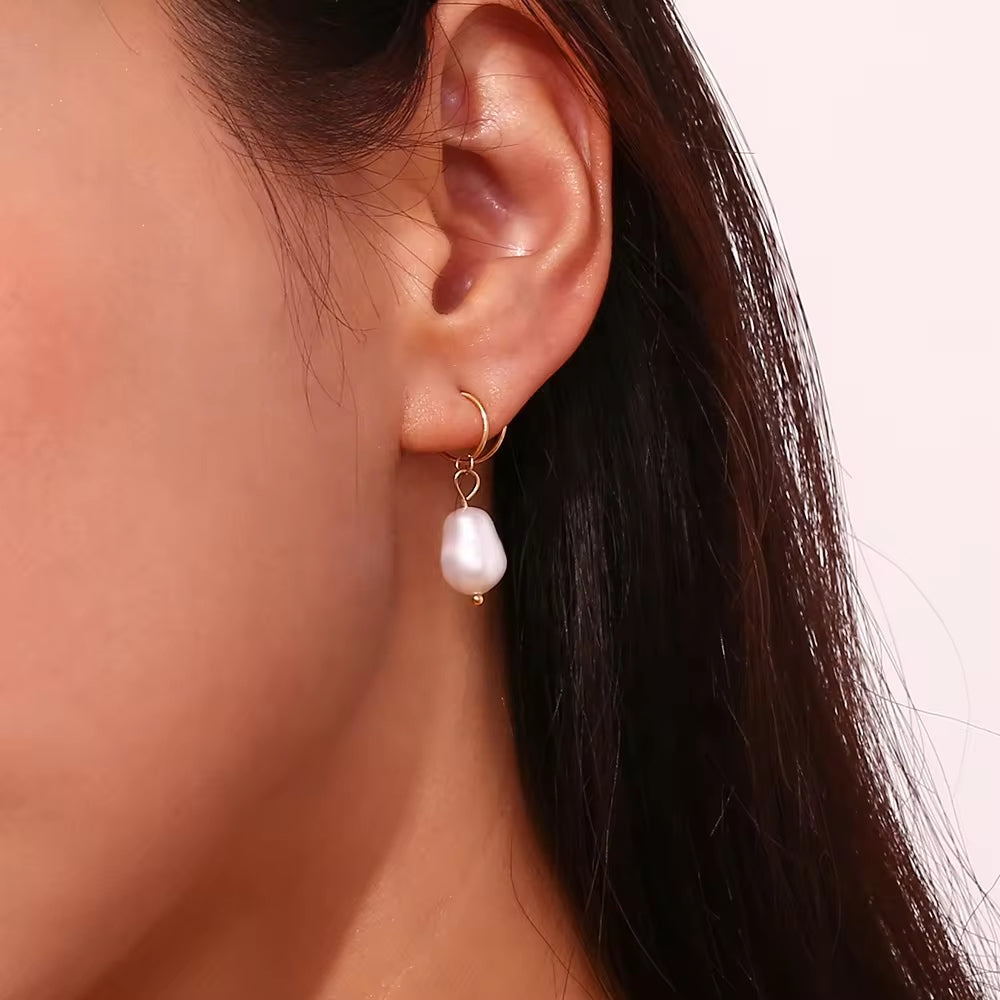Fresh Water Pearl Drop Earrings Gold Plated Jewelry Winding Stainless Steel Earrings Women Luxury My Store