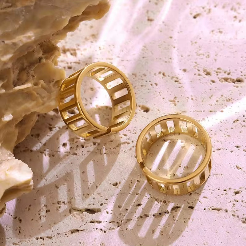 18K PVD Gold Plated Stainless Steel Jewelry Hollow Adjustable Opening Rings My Store