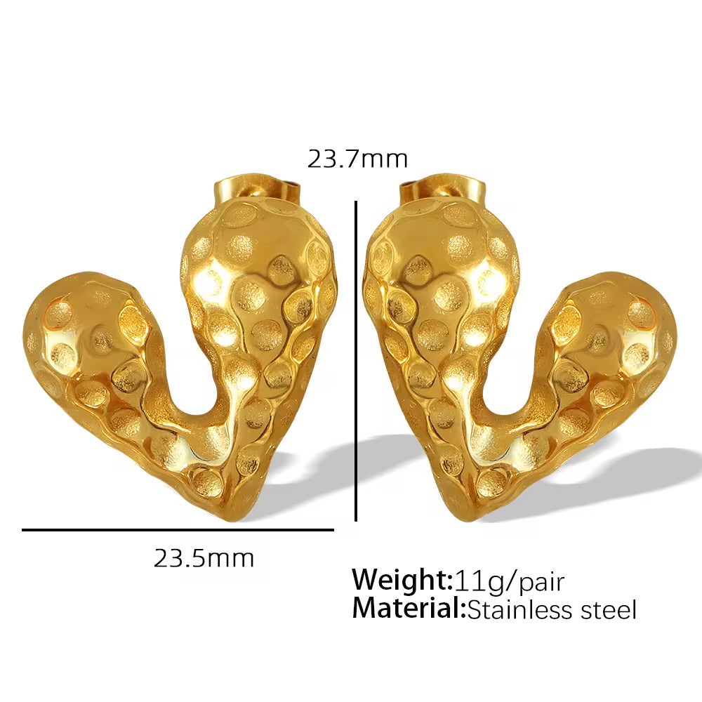 JEWELRY EH EH177-9 High Quality Wholesale Custom Cheap French Fashion Pleated Textured Heart Drop Earrings My Store