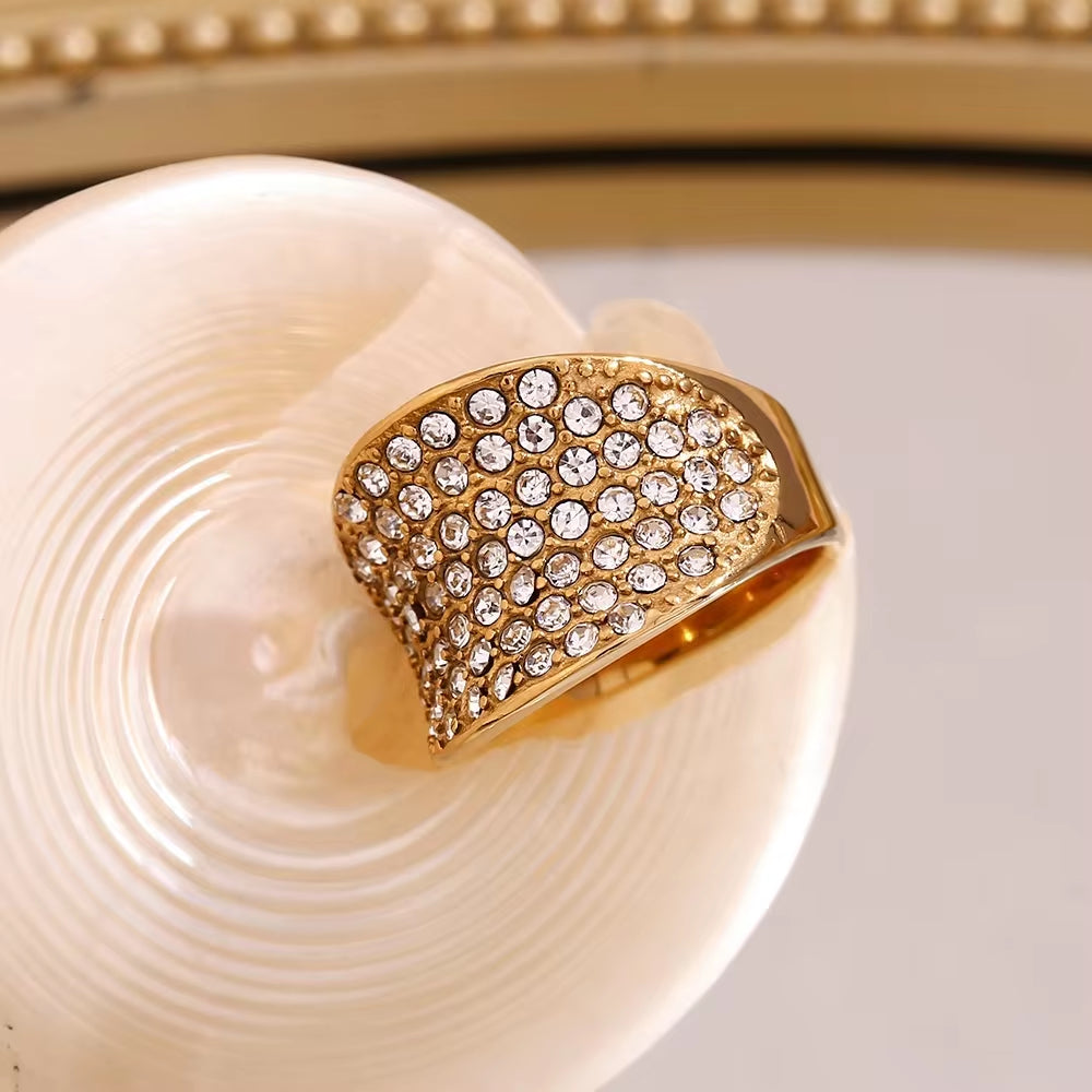 Shining Zircon Engagement Rings for Women Gold Plated Party Jewelry Stainless Steel Finger Ring My Store