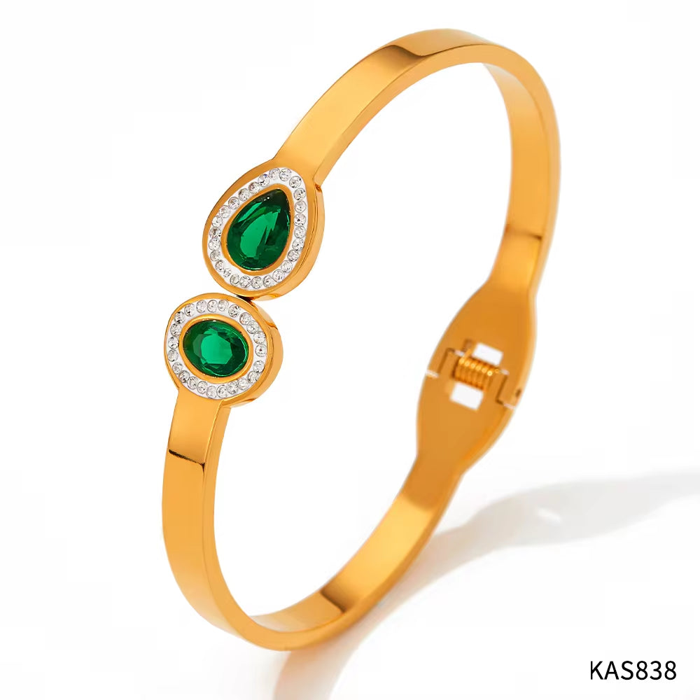 18K Gold Plated White Cubic Zirconia Setting Stainless Steel Band Bangles for Female My Store