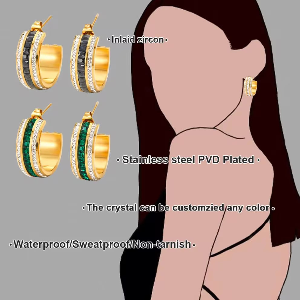 New Ins Designs Minimalist C Shape 18K Gold Plated Zircon Stainless Steel Stud Earrings for Women Jewelry My Store