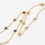 18K Gold-Plated Stainless Steel Thin Chain Ladies Elegant Zircon Bracelet Necklace Set My Store